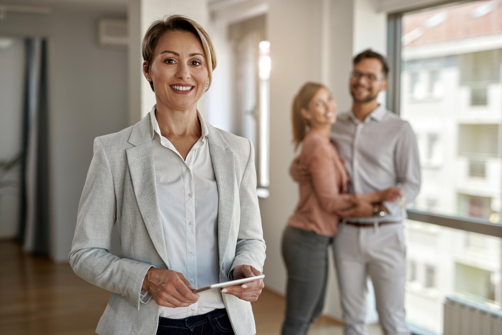Real estate agent with clients